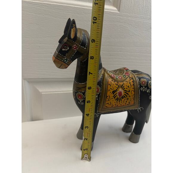 Vintage Painted Wooden Horse Statue India Folk Art Boho Decor - Picture 5 of 13